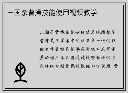 三国杀曹操技能使用视频教学